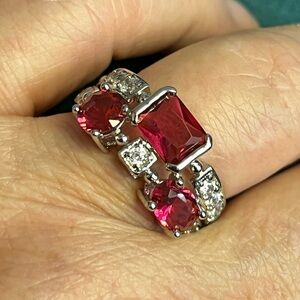 Elegant Faux Ruby and Diamond Gemstone Ring Sz 9